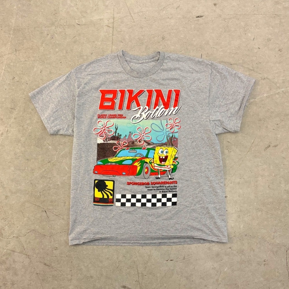 SpongeBob SquarePants Bikini Bottom Grand Prix Racing T-Shirt Gray Mens Large